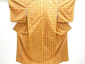 アンティーク　格子織り出し米沢紬着物アンサンブル